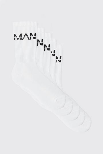 5 Pack MAN Dash Logo Plain Sport Socks white