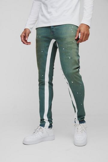 Grey Skinny Stretch Ripped Paint Splat Gusset Jeans