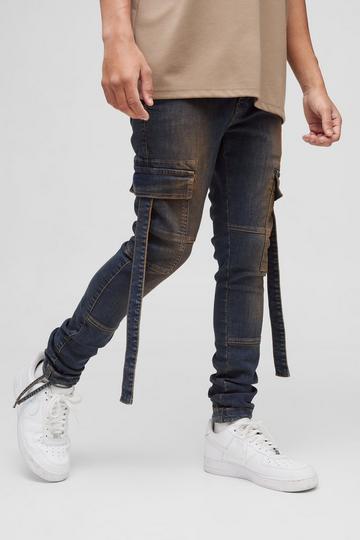 Super Skinny Stretch Cargo Strap Washed Jeans vintage wash