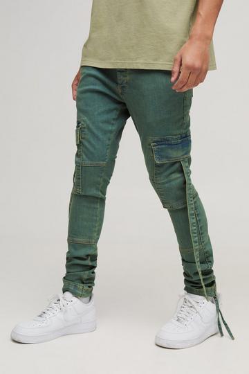 Paarse Gebleekte Stretch Cargo Super Skinny Jeans Met Bandjes green