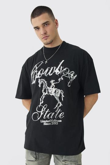 Tall Oversized Metallic Print Cowboy T-Shirt black