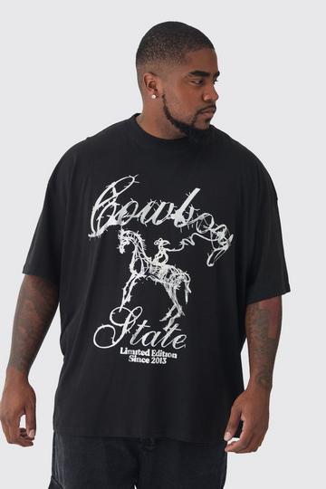 Plus Oversized Metallic Print Cowboy T-Shirt black