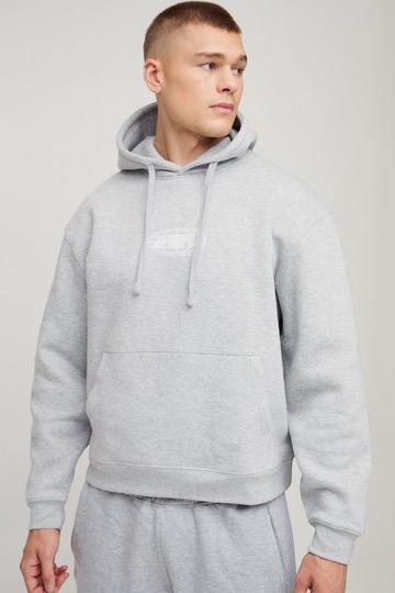 Oversized Boxy Embroidered Globe Hoodie grey marl