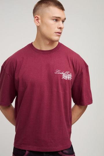 Burgundy Red Boxy Heavyweight 3D Embroidery BM T-Shirt