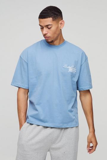 Boxy Heavyweight 3D Embroidery BM T-Shirt slate blue