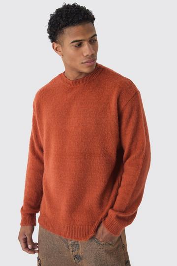 Orange Fluffy Knit Crew Neck Oversized Jumper