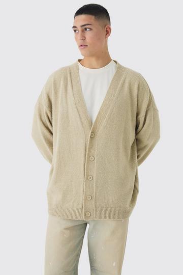 Boucle Knit Drop Shoulder Cardigan stone