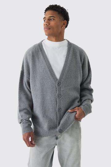 Oversized Geborstelde Gebreide Drop Shoulder Cardigan grey