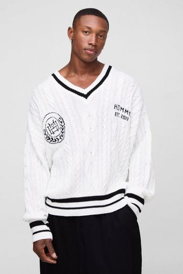 Oversized V Neck Varsity Jumper ecru