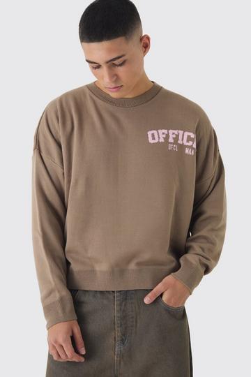 Brown Boxy Official Varsity Knitted Sweatshirt