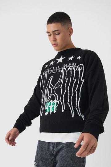 Boxy Star Graphic Crew Neck Jumper black