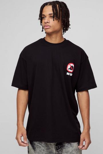 Black Oversized No Cap Printed T-Shirt