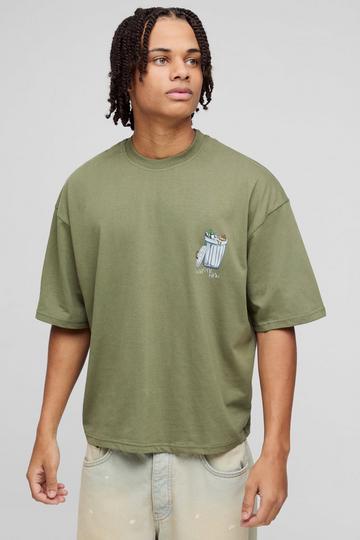 Oversized Boxy Waste Man Printed T-Shirt olive