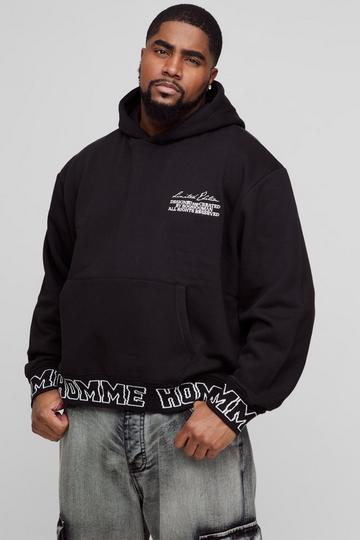 Plus Oversized Boxy Homme Embroidered Hoodie black