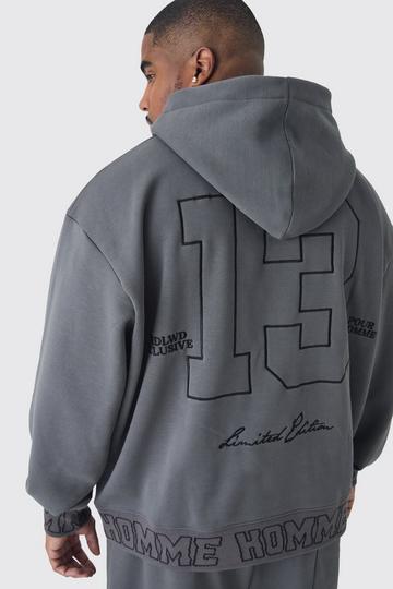 Plus Oversized Boxy Homme Embroidered Hoodie charcoal