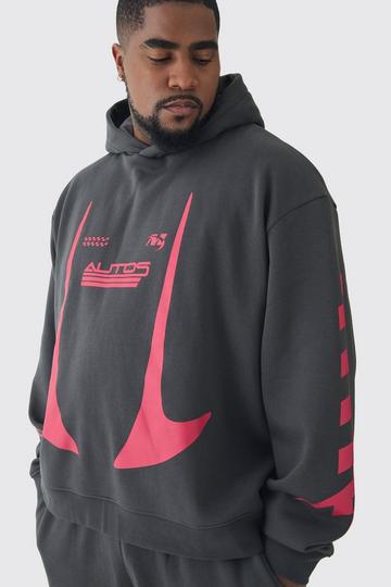 Plus Oversized Boxy Moto Hoodie Met Print charcoal