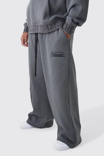 Plus Wide Leg Homme Embroidered Varsity Joggers charcoal