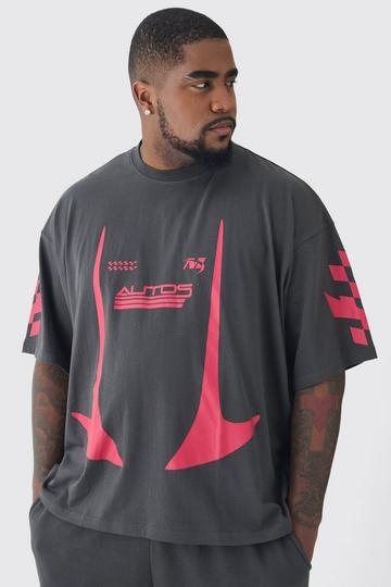 Plus Oversized Boxy Moto Print T-Shirt charcoal