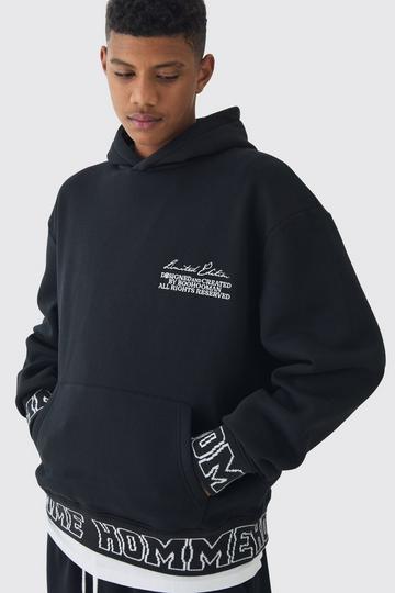 Tall Oversized Boxy Homme Embroidered Hoodie black