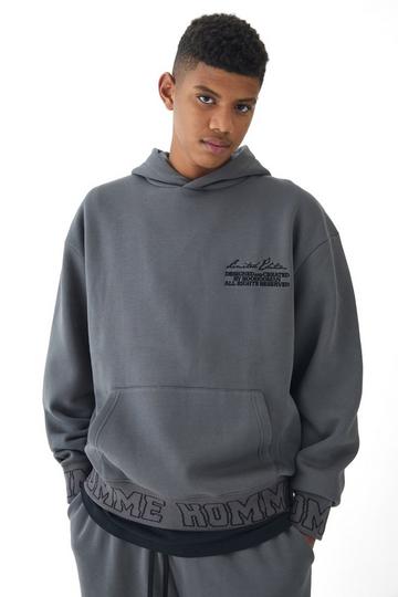 Tall Oversized Boxy Homme Embroidered Hoodie charcoal