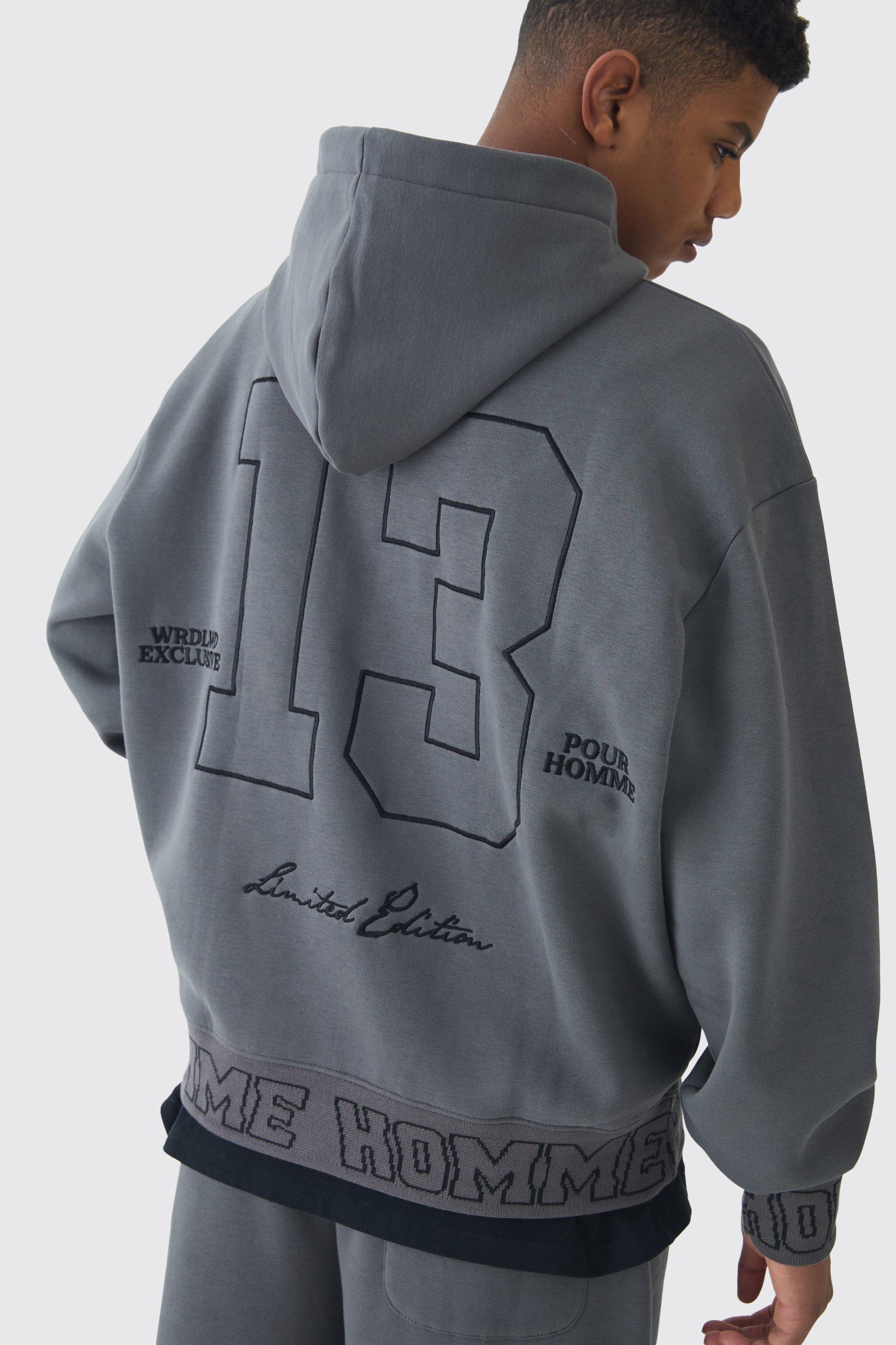 Tall Oversized Boxy Homme Embroidered Hoodie boohoo