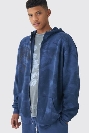 Tall Oversized Renaissance Print Hoodie Met Rits navy