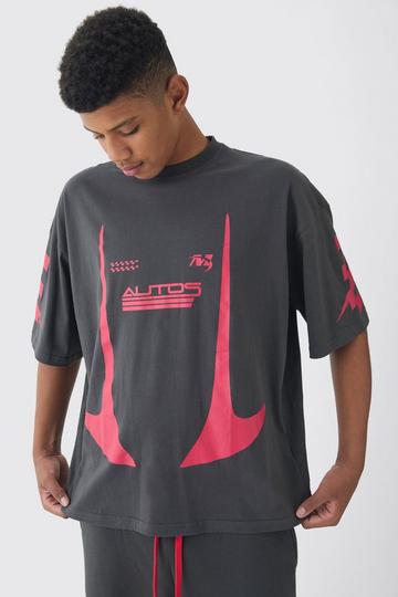 Tall Oversized Boxy Moto Print T-Shirt charcoal