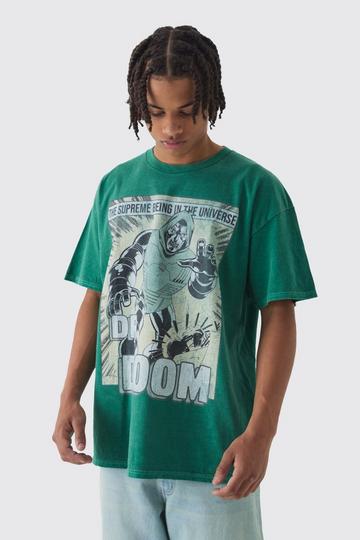 Oversized Marvel Dr Doom Comic Wash License Print T-Shirt green