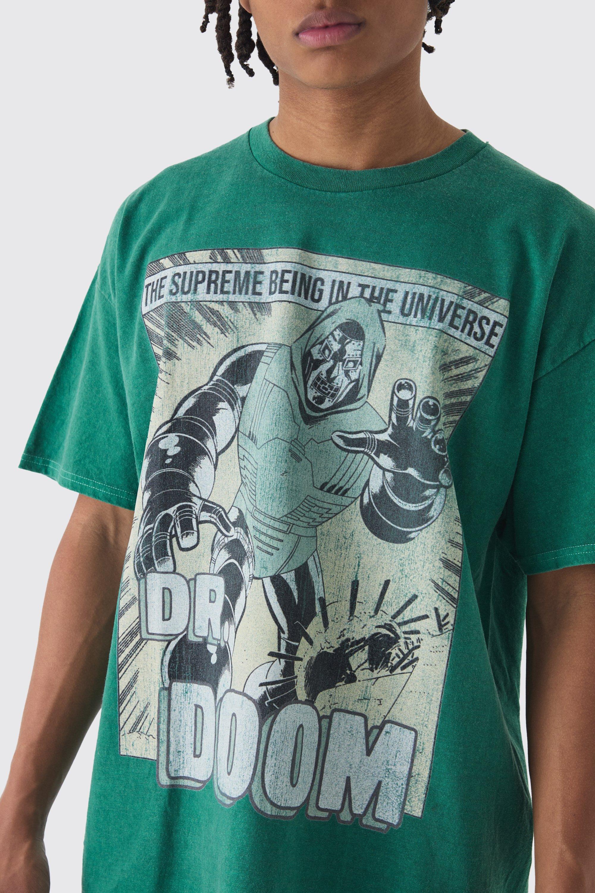 Oversized Marvel Dr Doom Comic Wash License Print T Shirt boohoo
