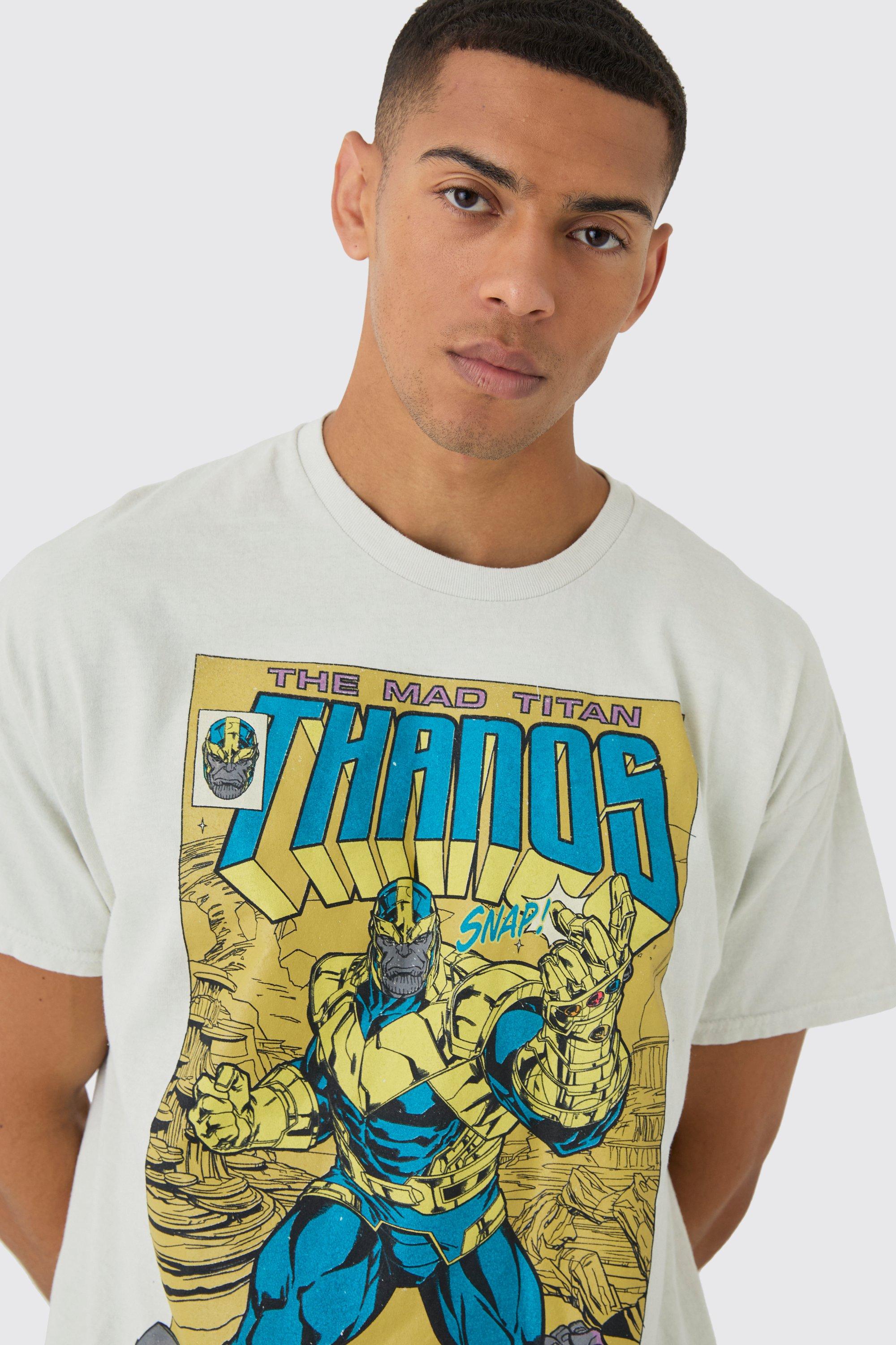 Oversized Marvel Thanos Comic Wash License Print T Shirt boohoo