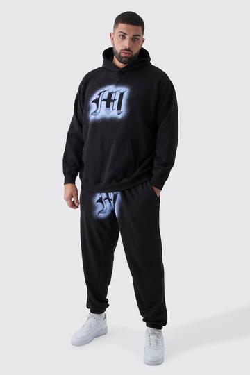 Plus Oversized Graffiti Spray Graphic Tracksuit black