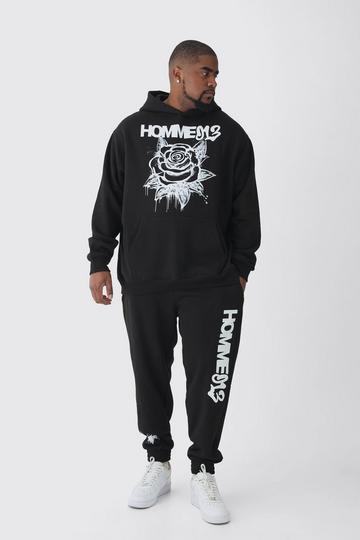 Plus Oversized Graffiti Floral Tracksuit black