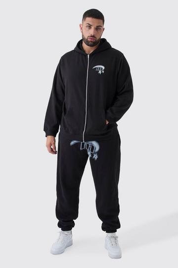 Plus Oversized Star Graphic Zip Through Tracksuit black