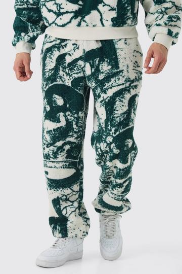 Oversized Borg Gothic Print Cuffed Jogger ecru