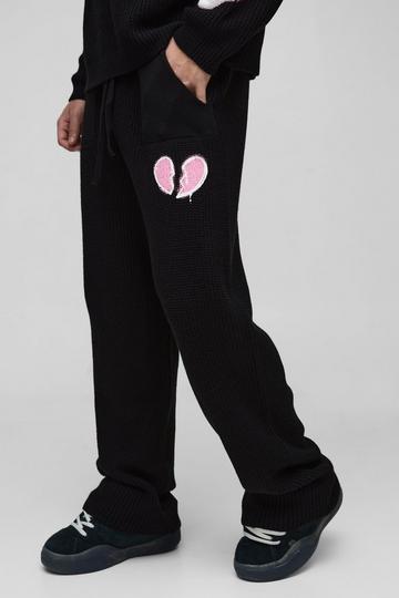 Regular Fit Printed Broken Heart Graphic Knitted Jogger black