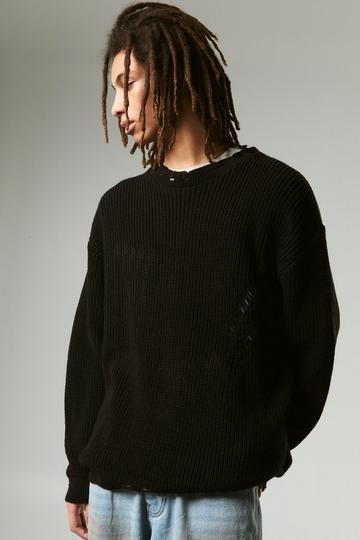 Oversized v neck distressed knitted jumper black