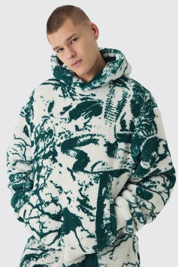 Oversized Boxy Borg Gothic Print Hoodie ecru