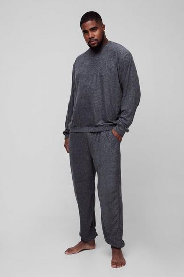 Plus Soft Towelling Sweater & Jogger Lounge Set in Charcoal charcoal