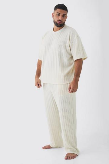 Plus Supersoft Rib Oversized T-Shirt & Jogger Lounge Set in Ecru ecru