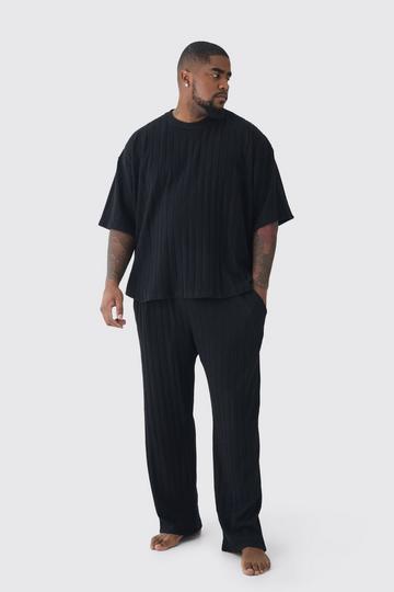 Plus Supersoft Rib Oversized T-Shirt & Jogger Lounge Set in Black black