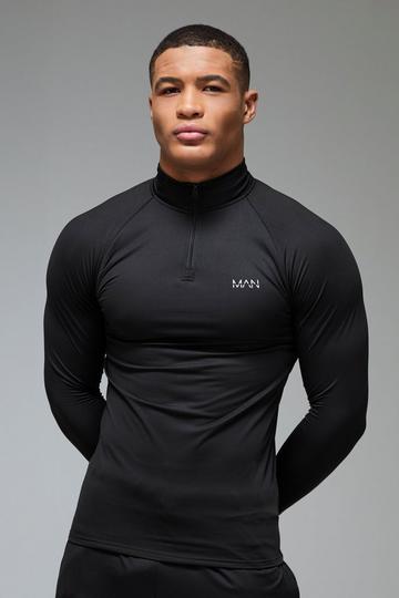 Man Active Fleece Back Performance Slim Fit 1/4 Zip black