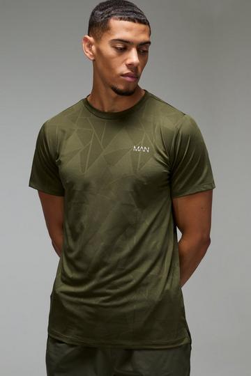 Man Active Geo Jacquard Regular Fit T-shirt khaki