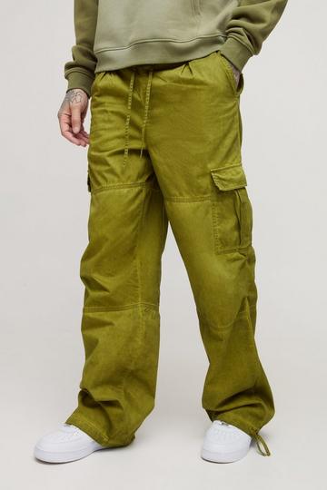 Tall Baggy Oil Wash Cargo Broek Met Elastische Taille khaki