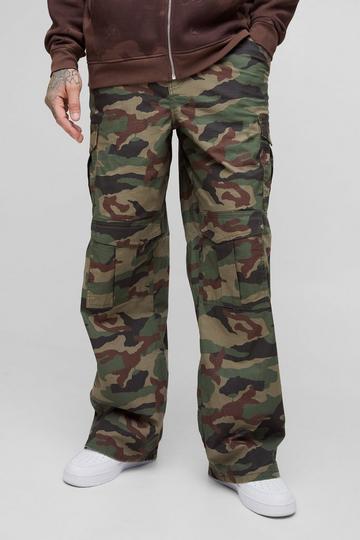 Tall Baggy Versleten Canvas Camo Cargo Broek khaki