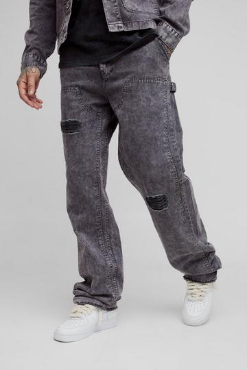 Tall Acid Wash Distressed Relaxed Fit Carpenter Trousers grey