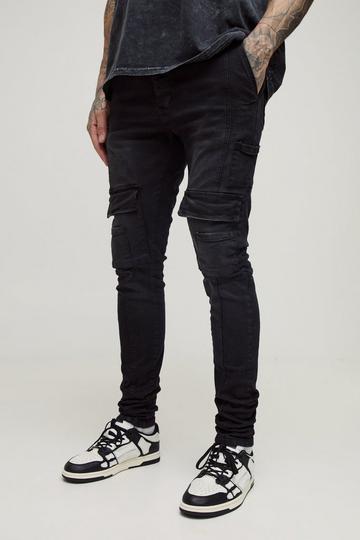 Tall Heavyweight Skinny Fit Cargo Trousers charcoal