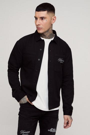 Black Tall Heavyweight Embroidered Overshirt