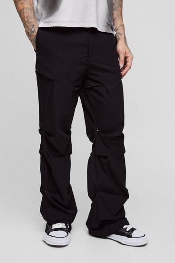 Tall Slim Fit Flare Stacked Trouser With Ruched Detail black