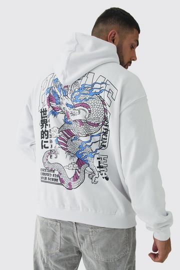 Plus Homme Dragon Graphic Oversized Hoodie white