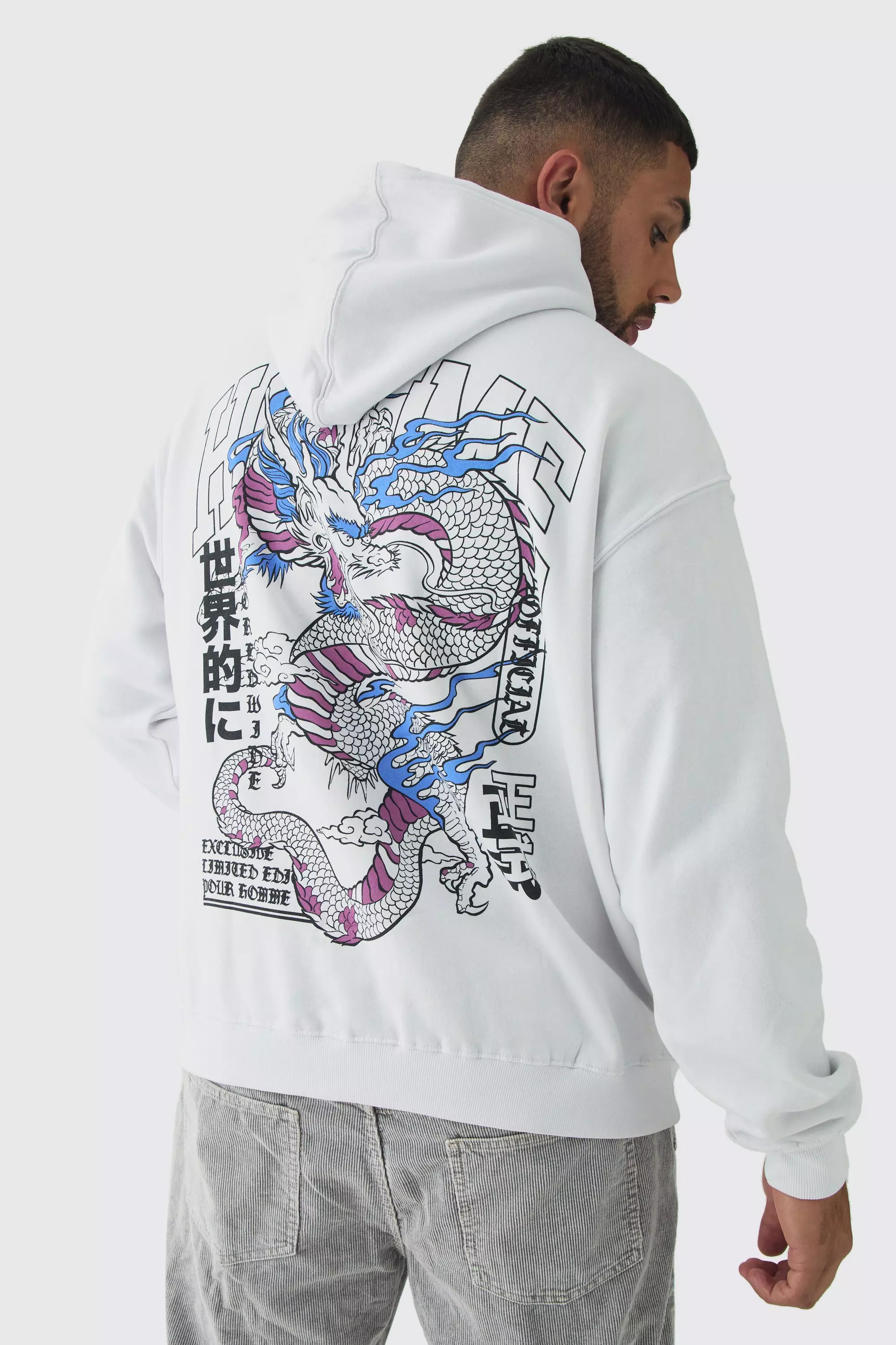 Plus Homme Dragon Graphic Oversized Hoodie